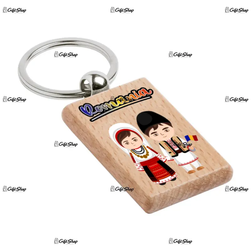 Copii port popular romania, breloc din lemn, model 003